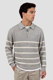 Half Zip Striped Wool Blend Sweater - Montford & Co