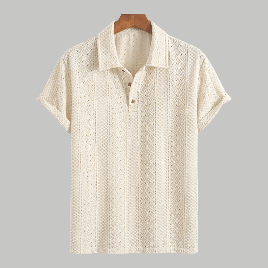 Jacquard Textured Casual Knitted Polo Shirt - Montford & Co