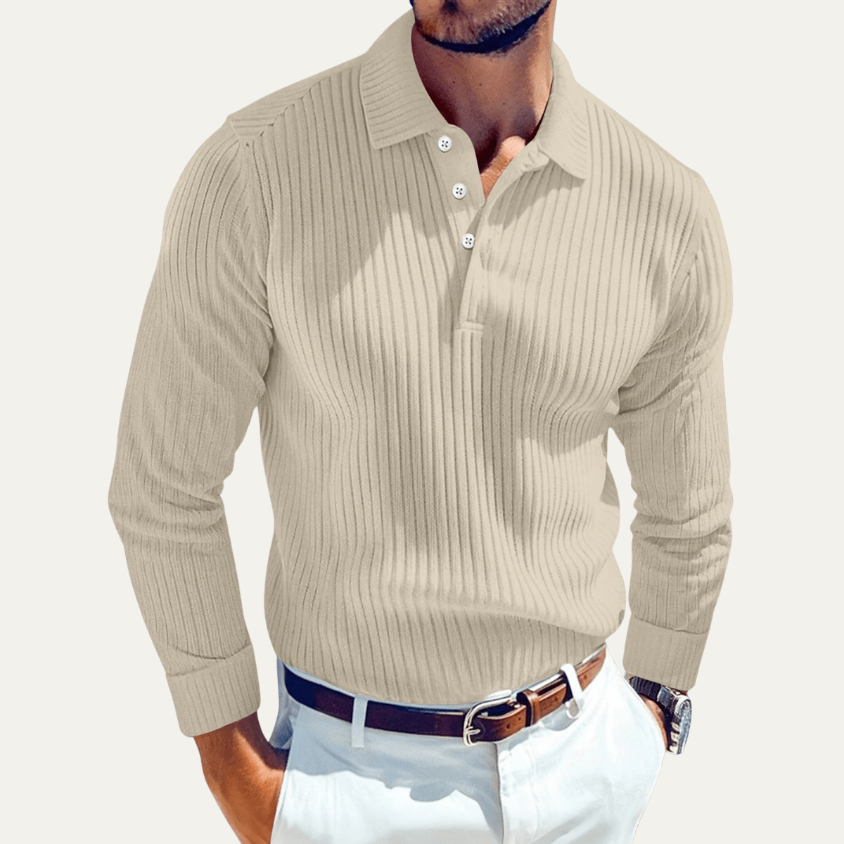 Long Sleeve Polo Shirt with Ribbed Texture - Montford & Co