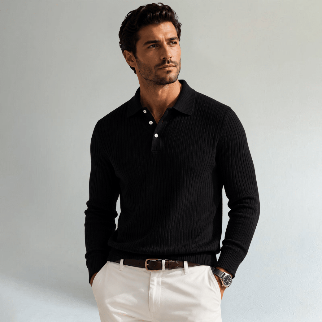 Long Sleeve Polo Shirt with Ribbed Texture - Montford & Co