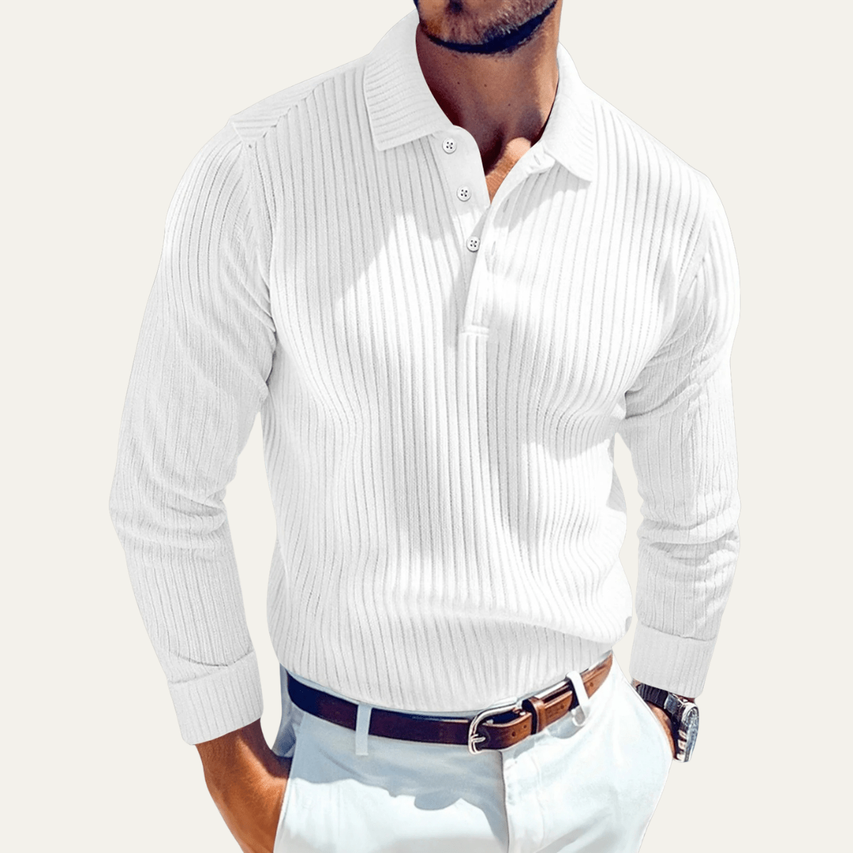 Long Sleeve Polo Shirt with Ribbed Texture - Montford & Co