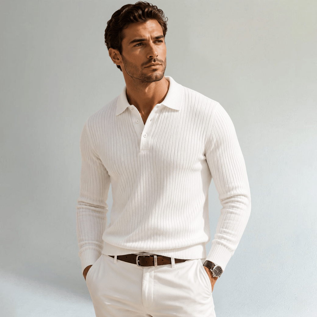 Long Sleeve Polo Shirt with Ribbed Texture - Montford & Co