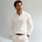 Long Sleeve Polo Shirt with Ribbed Texture - Montford & Co