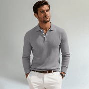 Long Sleeve Polo Shirt with Ribbed Texture - Montford & Co