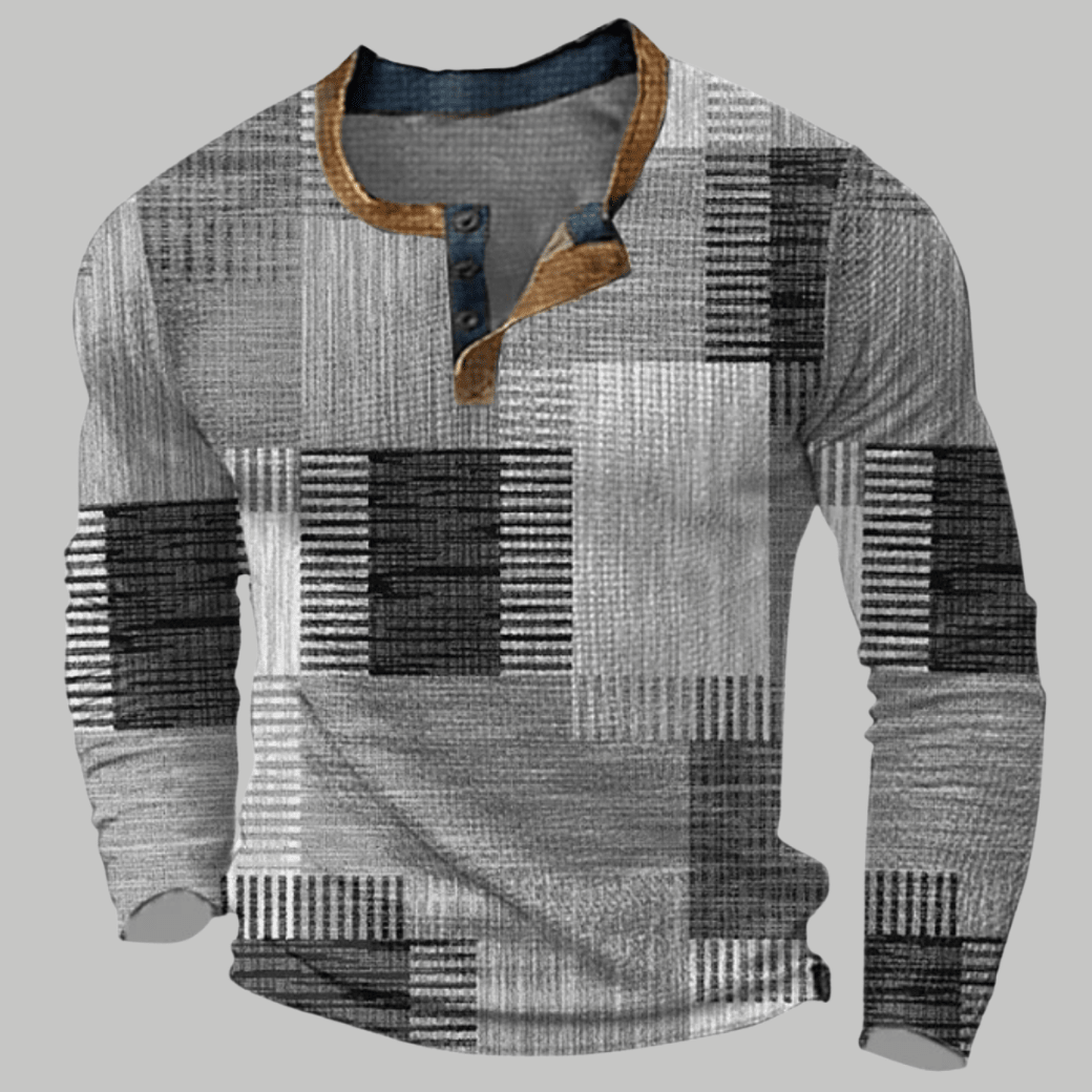 Long Sleeve Polo Shirt with Textured Patchwork Design - Montford & Co