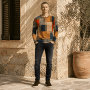 Long Sleeve Polo Shirt with Textured Patchwork Design - Montford & Co