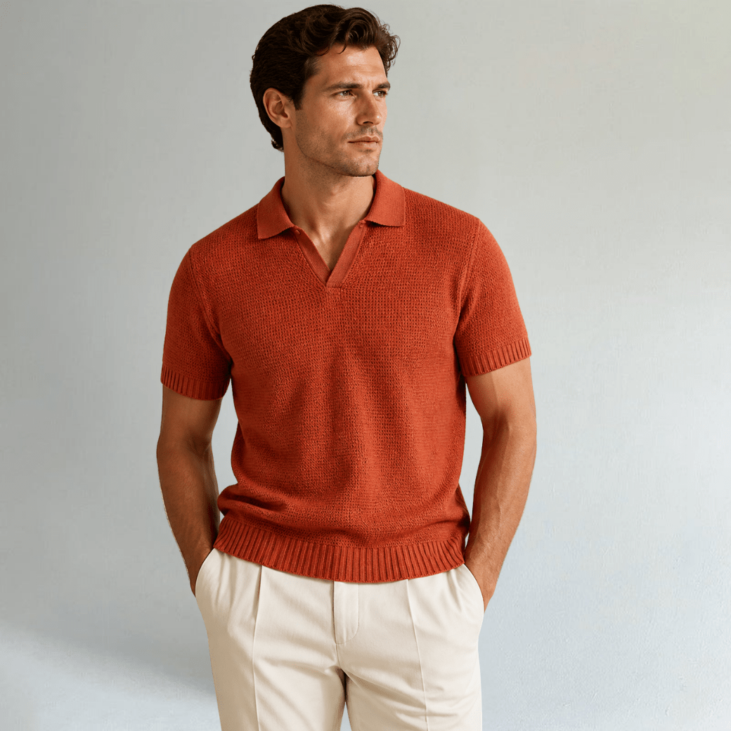 Luxury Knitted V Neck Polo Shirt - Montford & Co