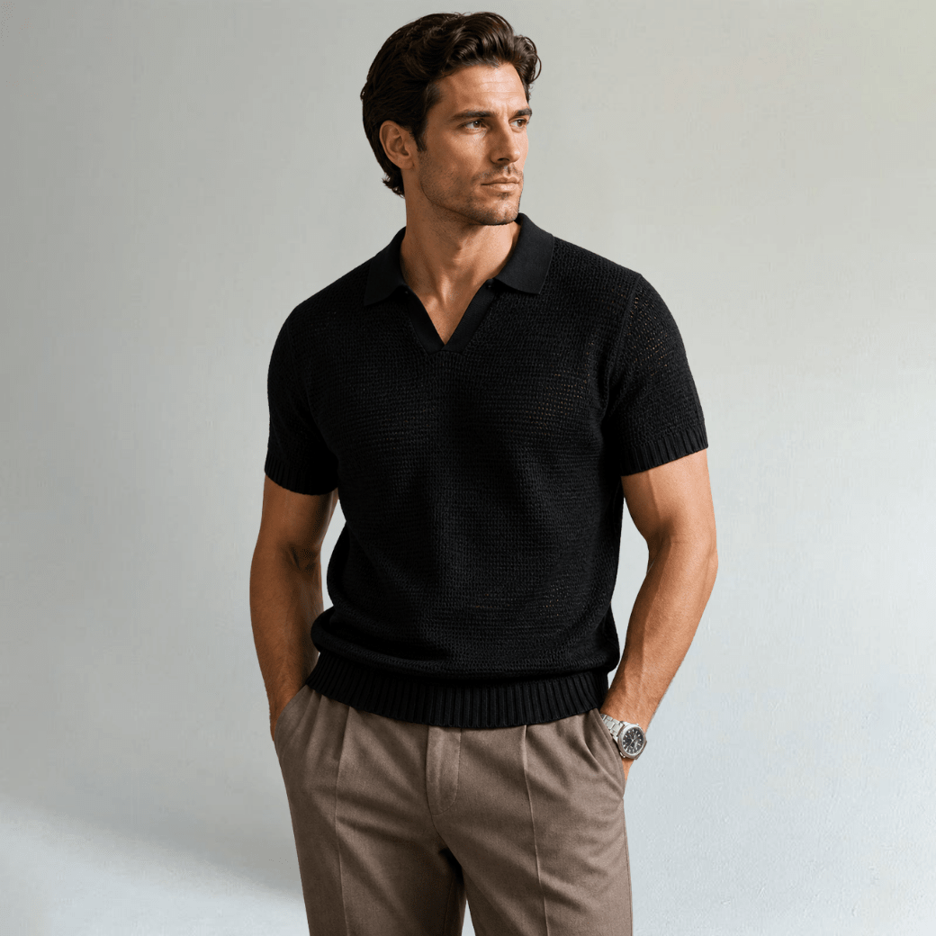 Luxury Knitted V Neck Polo Shirt - Montford & Co