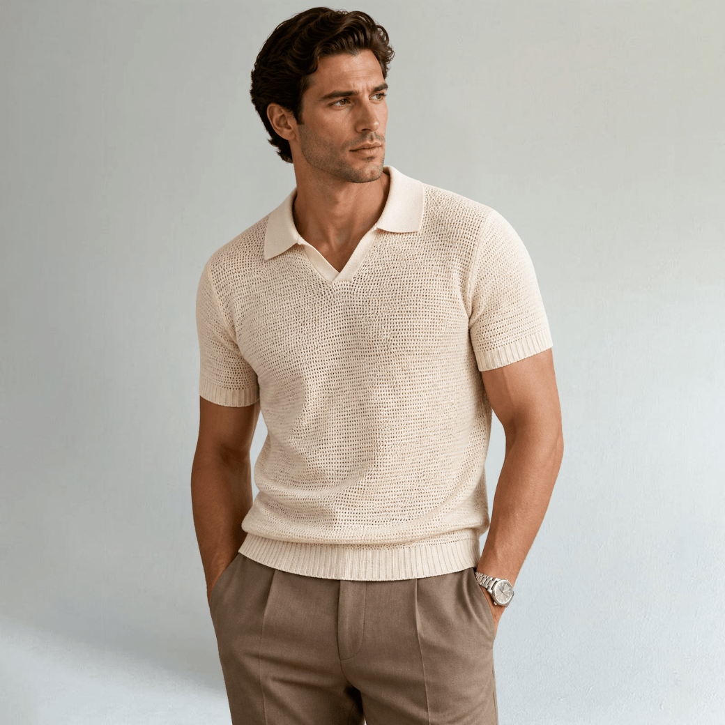 Luxury Knitted V Neck Polo Shirt - Montford & Co
