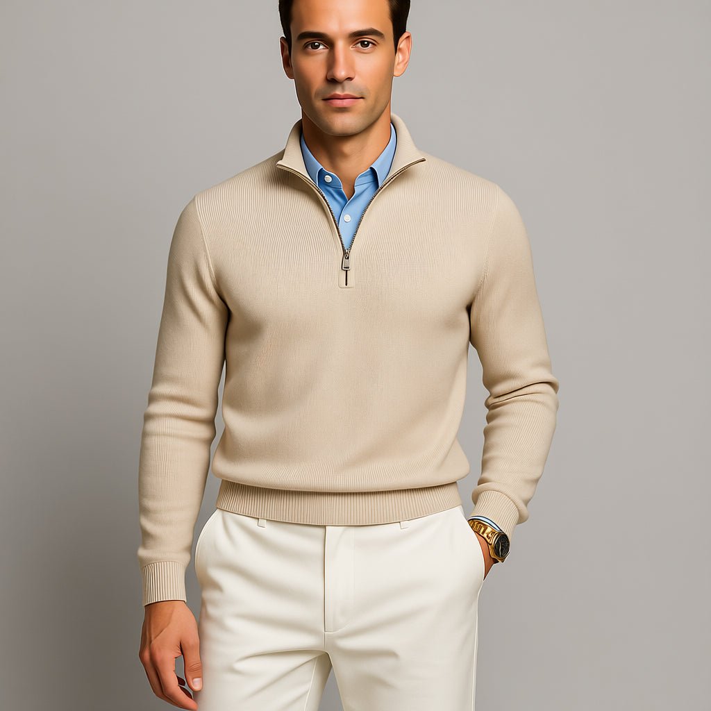 Quarter Zip Sweater Classic Knitted Wool Design - Montford & Co