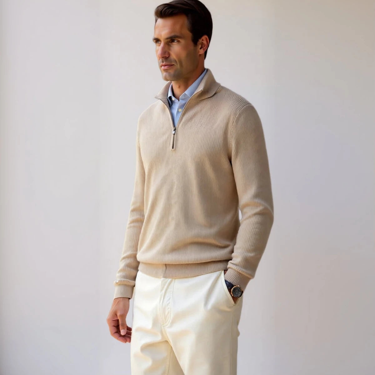 Quarter Zip Sweater Classic Knitted Wool Design - Montford & Co