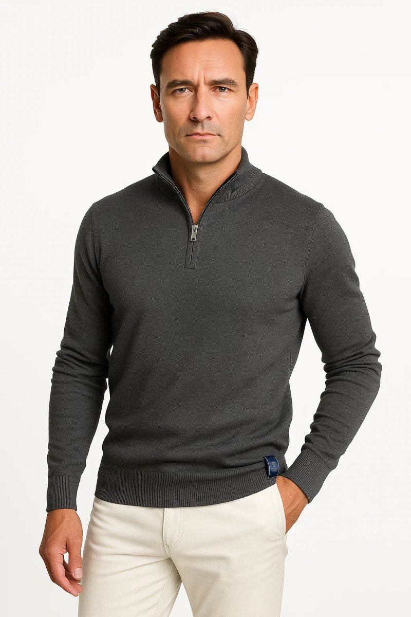 Quarter Zip Sweater Cotton Blend Classic Fit - Montford & Co