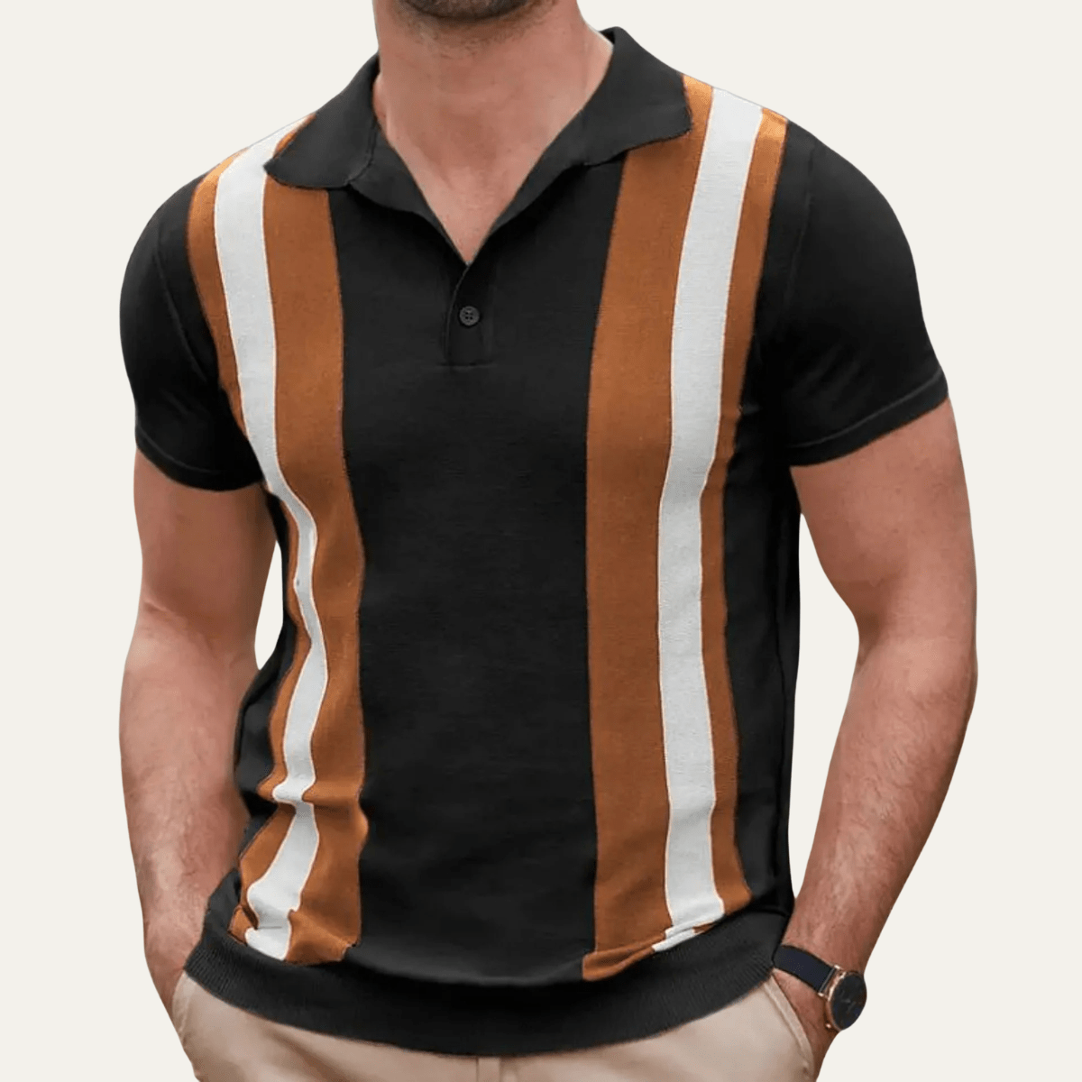 Retro Striped Knit Casual Polo Shirt - Montford & Co