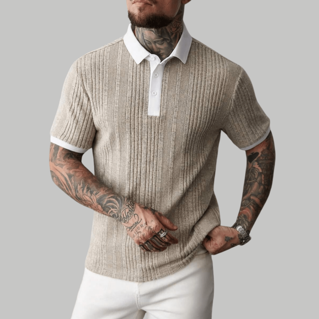 Ribbed Knit Casual Polo Shirt - Montford & Co