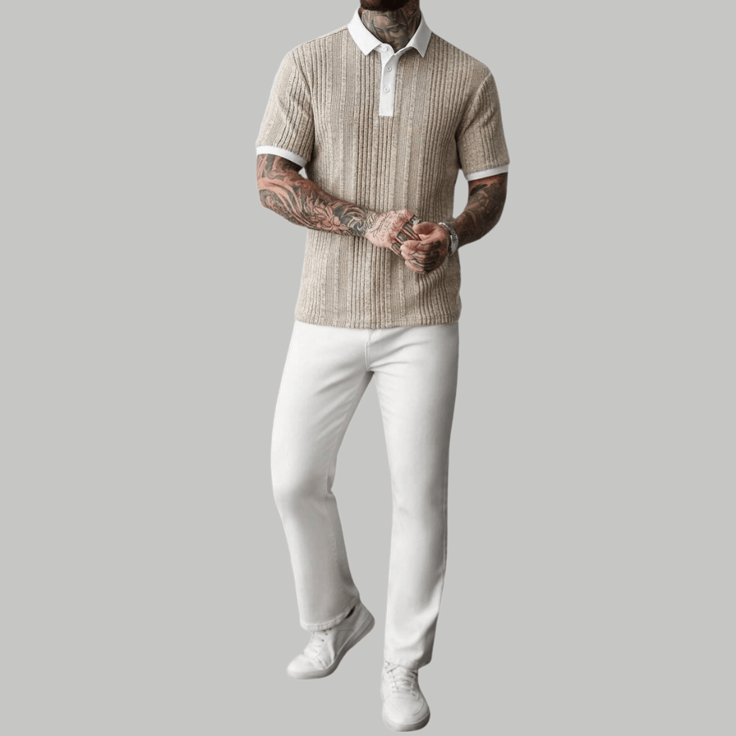 Ribbed Knit Casual Polo Shirt - Montford & Co