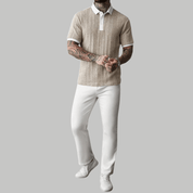 Ribbed Knit Casual Polo Shirt - Montford & Co