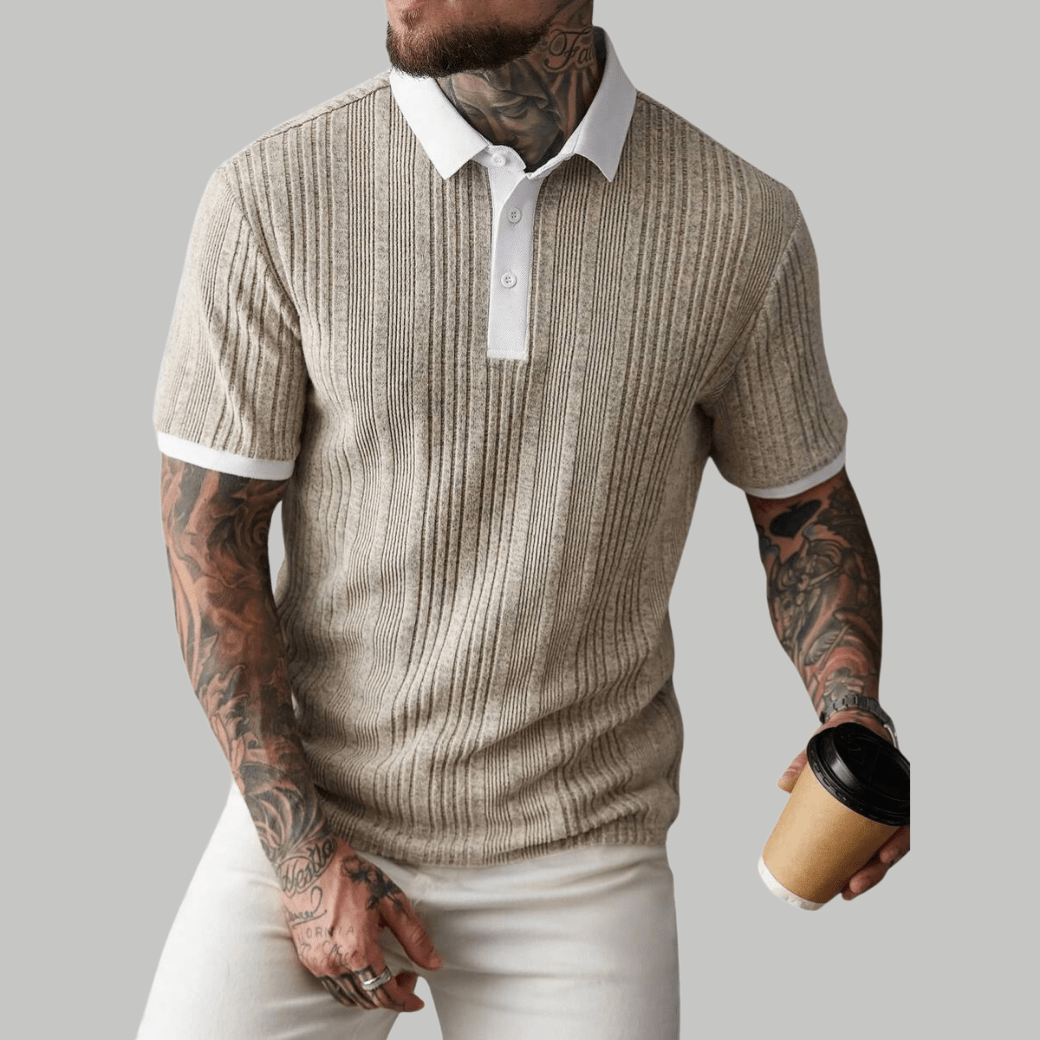 Ribbed Knit Casual Polo Shirt - Montford & Co