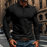 Ribbed Knitted Long Sleeve Polo Shirt - Montford & Co