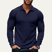 Ribbed Knitted Long Sleeve Polo Shirt - Montford & Co