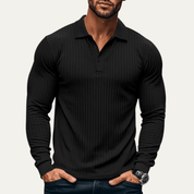 Ribbed Knitted Long Sleeve Polo Shirt - Montford & Co