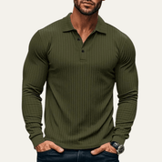 Ribbed Knitted Long Sleeve Polo Shirt - Montford & Co