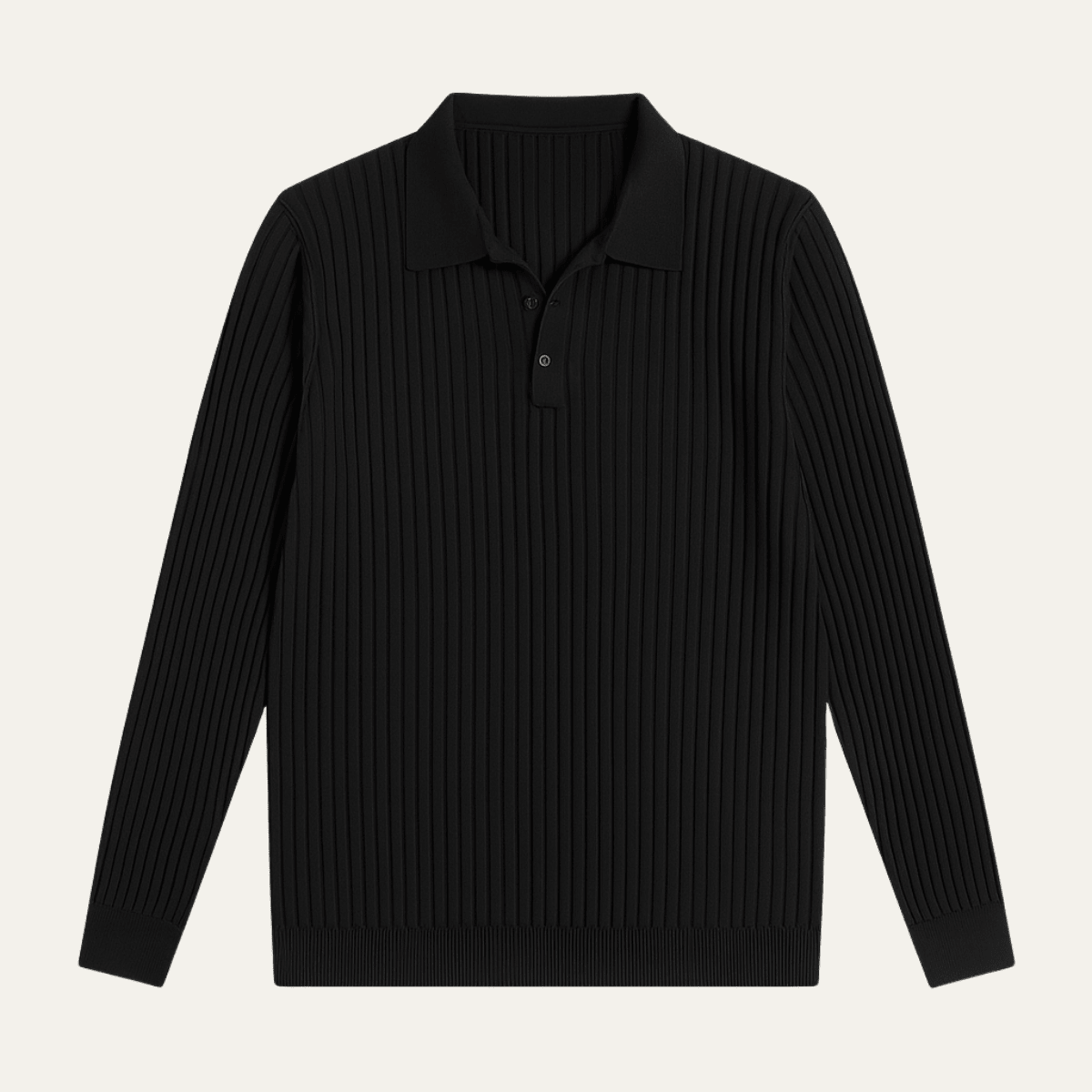 Ribbed Knitted Long Sleeve Polo Shirt - Montford & Co