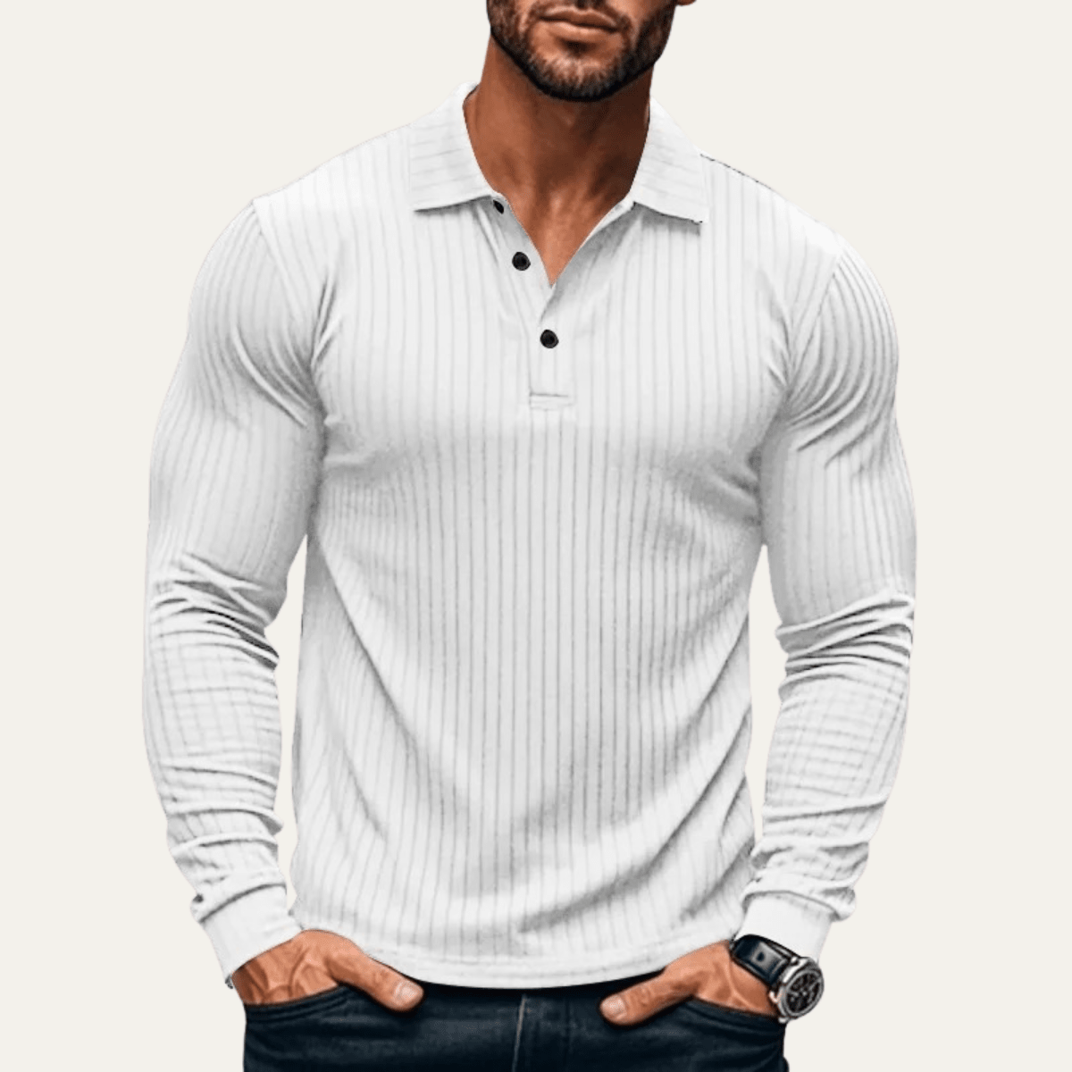 Ribbed Knitted Long Sleeve Polo Shirt - Montford & Co