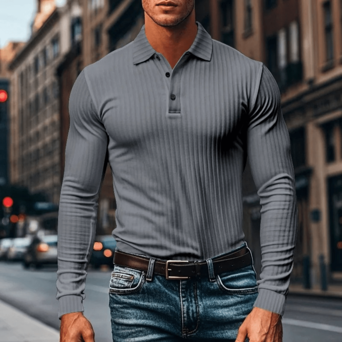 Ribbed Knitted Long Sleeve Polo Shirt - Montford & Co