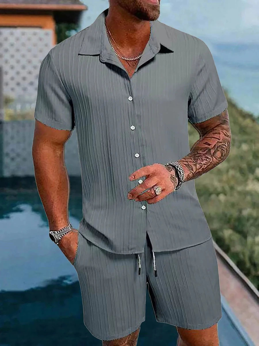 Set – Mens – Spring &amp; Summer – Men's Polo Casual Solid Color Sports Suit – Montford Co - Montford & Co