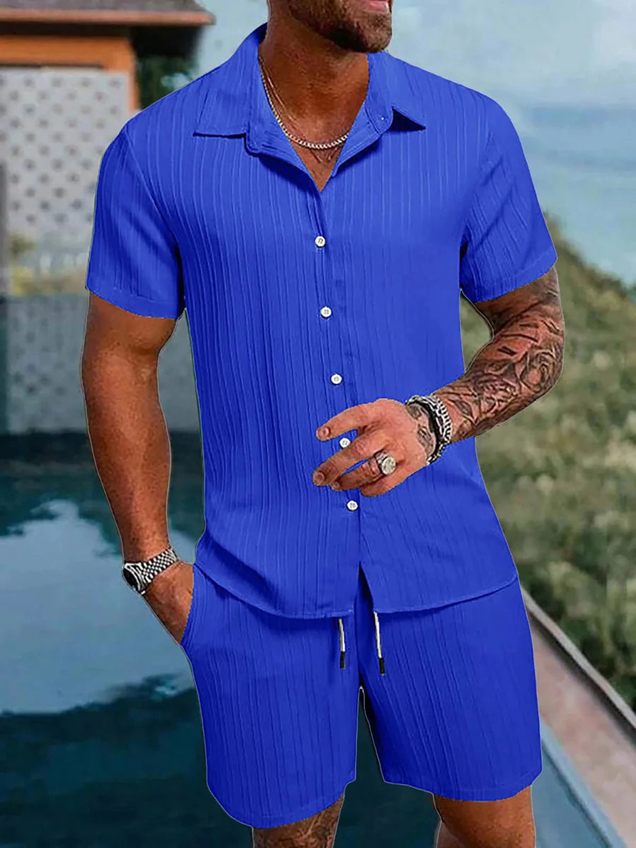 Set – Mens – Spring &amp; Summer – Men's Polo Casual Solid Color Sports Suit – Montford Co - Montford & Co