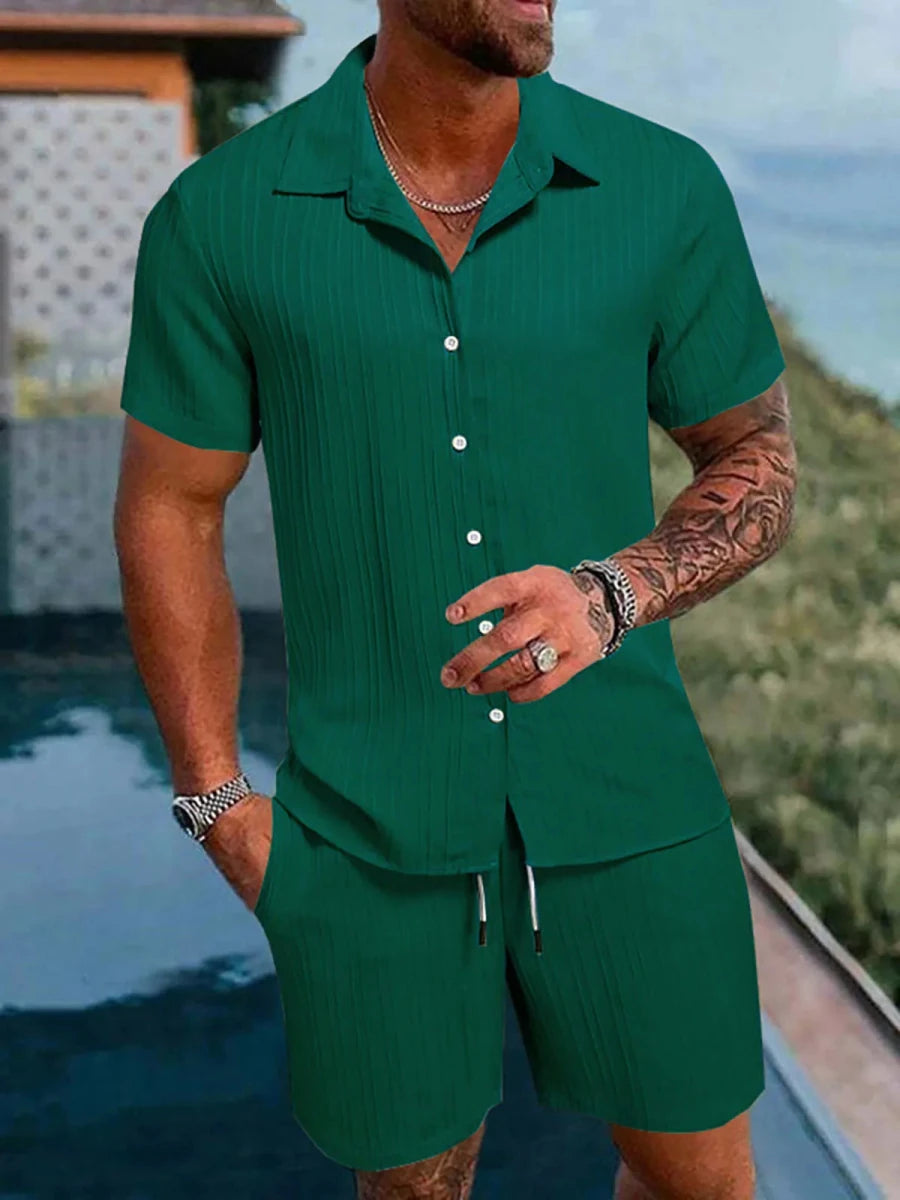 Set – Mens – Spring &amp; Summer – Men's Polo Casual Solid Color Sports Suit – Montford Co - Montford & Co