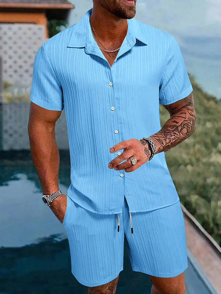 Set – Mens – Spring &amp; Summer – Men's Polo Casual Solid Color Sports Suit – Montford Co - Montford & Co