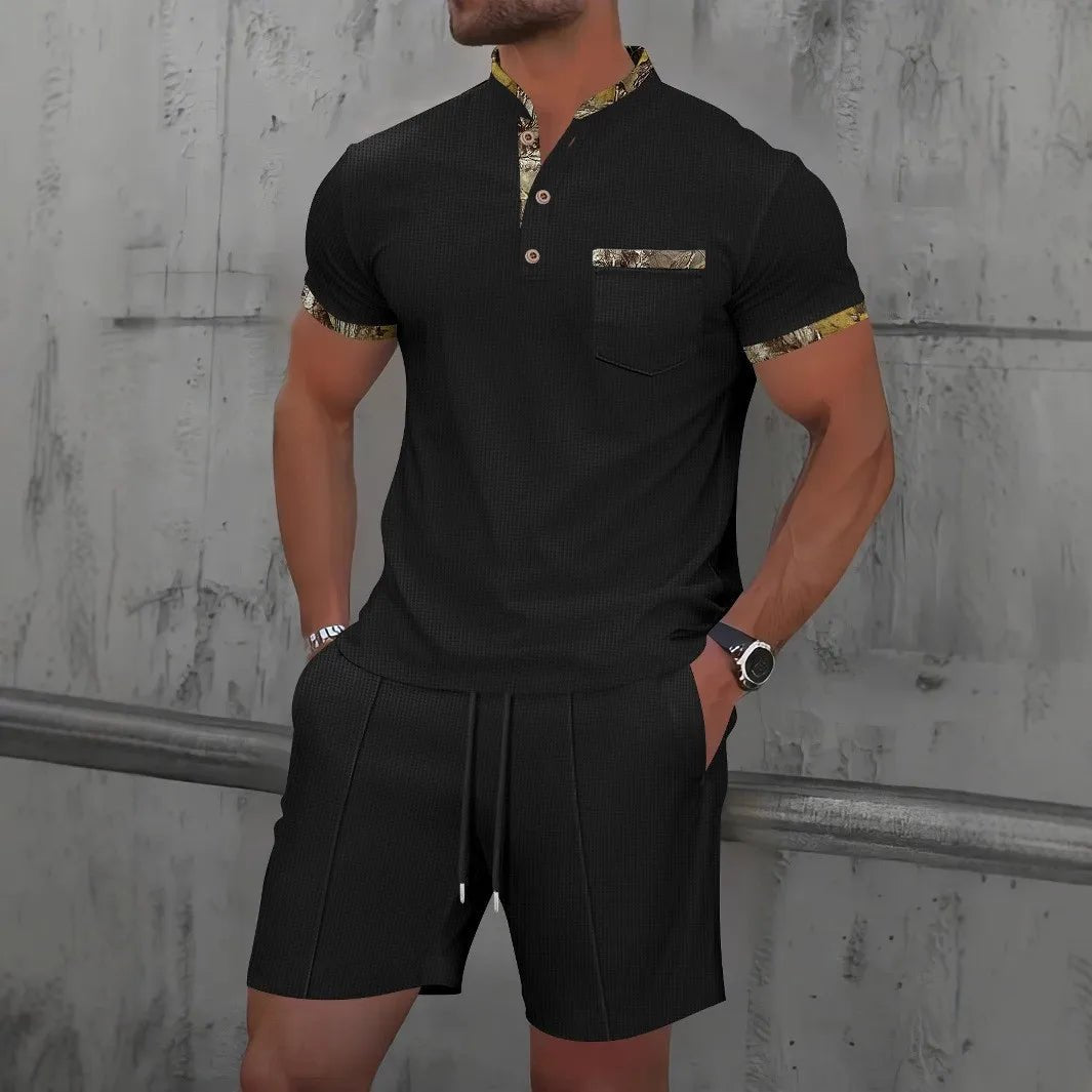 Set – Mens – Spring &amp; Summer – Zip - Up Lapel Short - Sleeve Suit Shorts – Montford Co - Montford & Co
