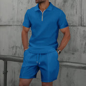 Set – Mens – Spring &amp; Summer – Zip - Up Lapel Short - Sleeve Suit Shorts – Montford Co - Montford & Co