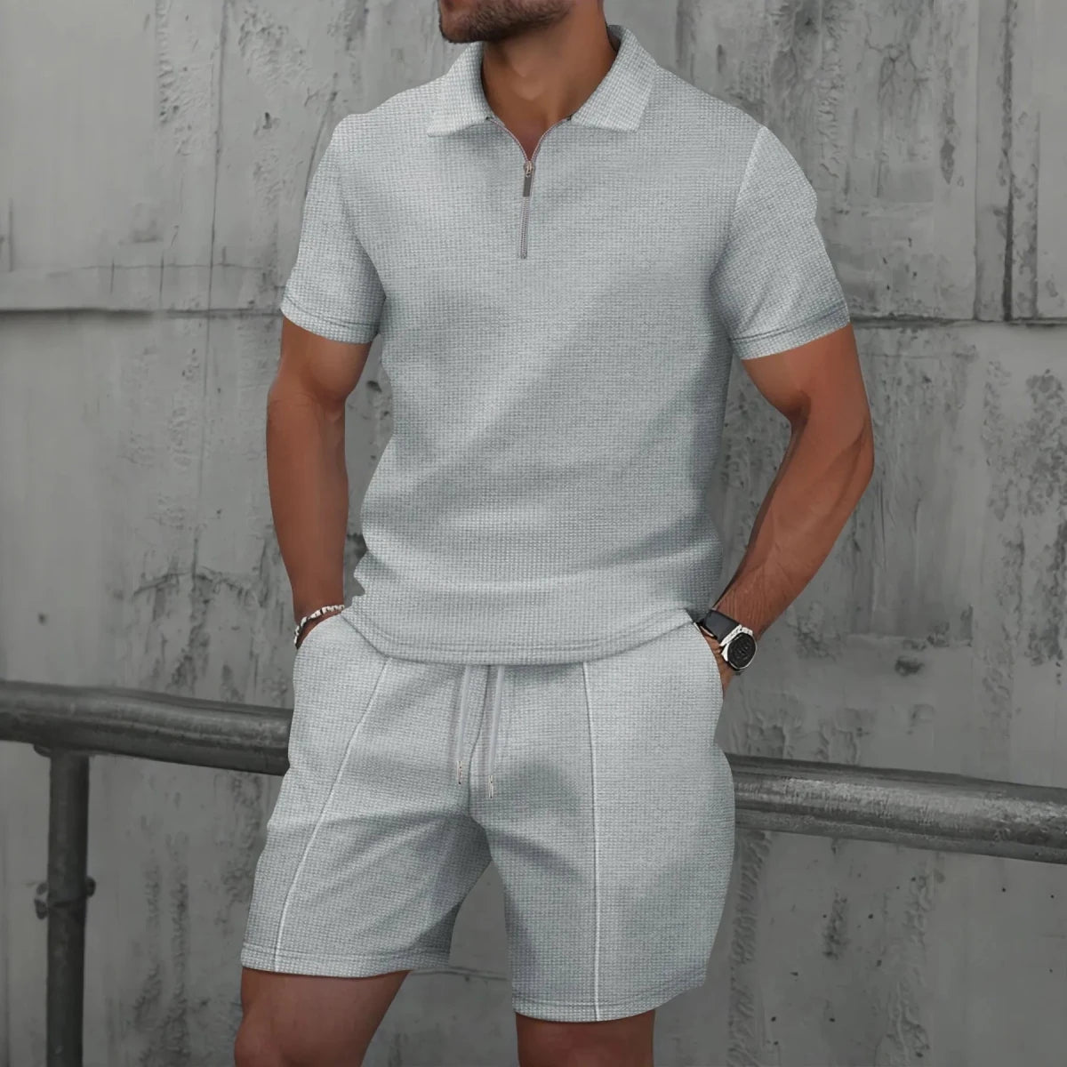 Set – Mens – Spring &amp; Summer – Zip - Up Lapel Short - Sleeve Suit Shorts – Montford Co - Montford & Co