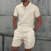 Set – Mens – Spring &amp; Summer – Zip - Up Lapel Short - Sleeve Suit Shorts – Montford Co - Montford & Co