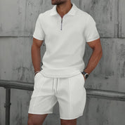 Set – Mens – Spring &amp; Summer – Zip - Up Lapel Short - Sleeve Suit Shorts – Montford Co - Montford & Co