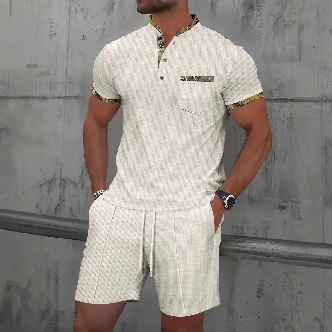 Set – Mens – Spring &amp; Summer – Zip - Up Lapel Short - Sleeve Suit Shorts – Montford Co - Montford & Co