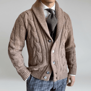 Shawl Collar Cable Knit Sweater - Montford & Co