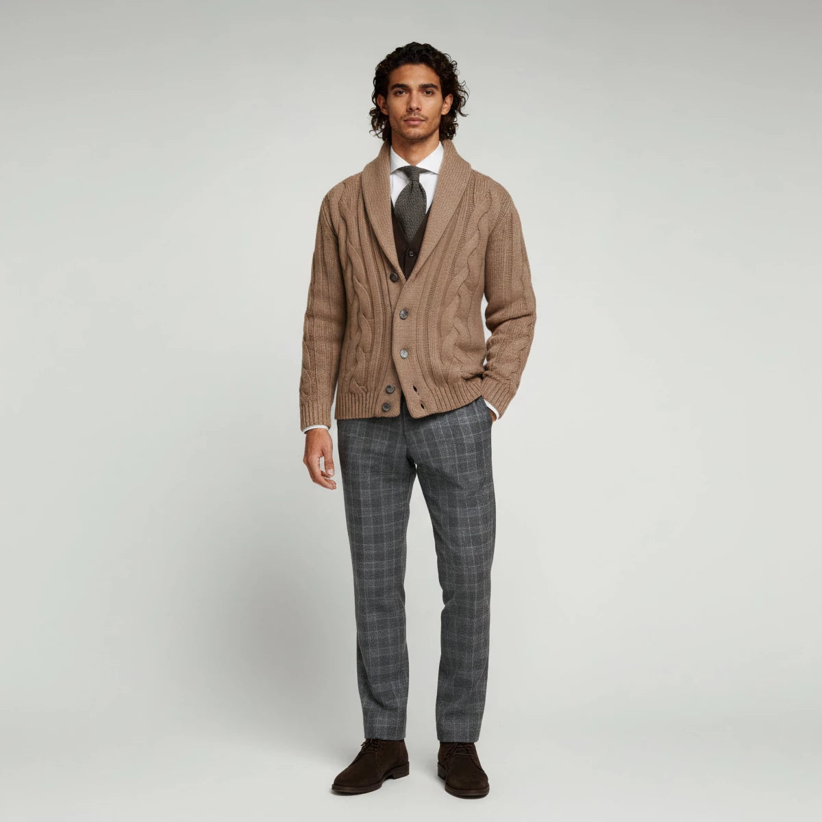 Shawl Collar Cable Knit Sweater - Montford & Co