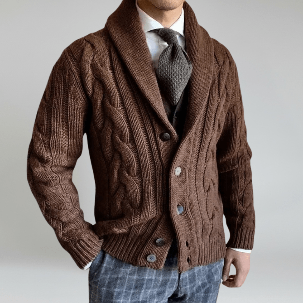Shawl Collar Cable Knit Sweater - Montford & Co