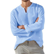 Shirt – Mens – All Season – Men's Cotton Linen Long Sleeve V Neck Casual Blouse – Montford Co - Montford & Co