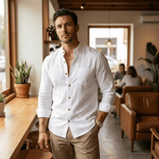 Shirt – Mens – Spring &amp; Autumn – Men's Cotton And Linen Pocket Retro Stand - Up Collar Long - Sleeved Shirt – Montford Co - Montford & Co