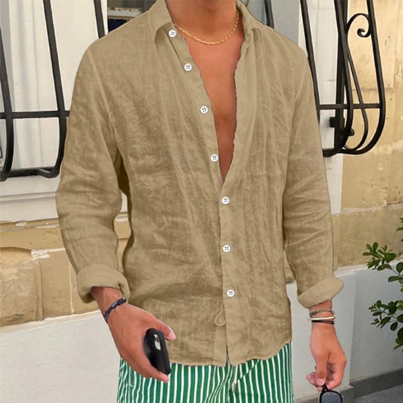 Shirt – Mens – Spring &amp; Summer – Casual Long Sleeve Button - Up Turn - Down Collar – Montford Co - Montford & Co