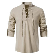 Shirt – Mens – Spring & Autumn – Men's Casual Linen Long Sleeve V - Neck with Drawstring – Montford Co - Montford & Co