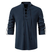 Shirt – Mens – Spring & Autumn – Men's Casual Linen Long Sleeve V - Neck with Drawstring – Montford Co - Montford & Co