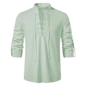 Shirt – Mens – Spring & Autumn – Men's Casual Linen Long Sleeve V - Neck with Drawstring – Montford Co - Montford & Co