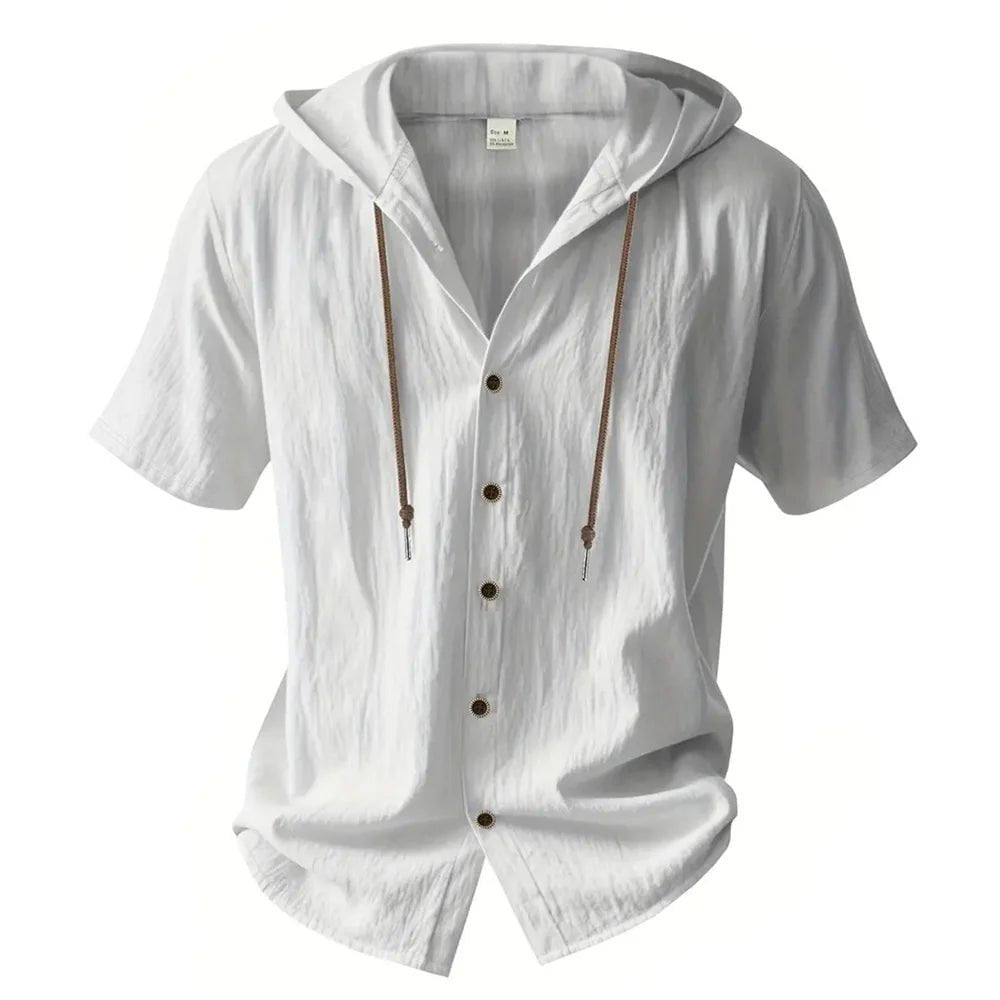 Shirt – Mens – Spring & Summer – Cotton Linen Hooded Short Sleeve – Montford Co - Montford & Co
