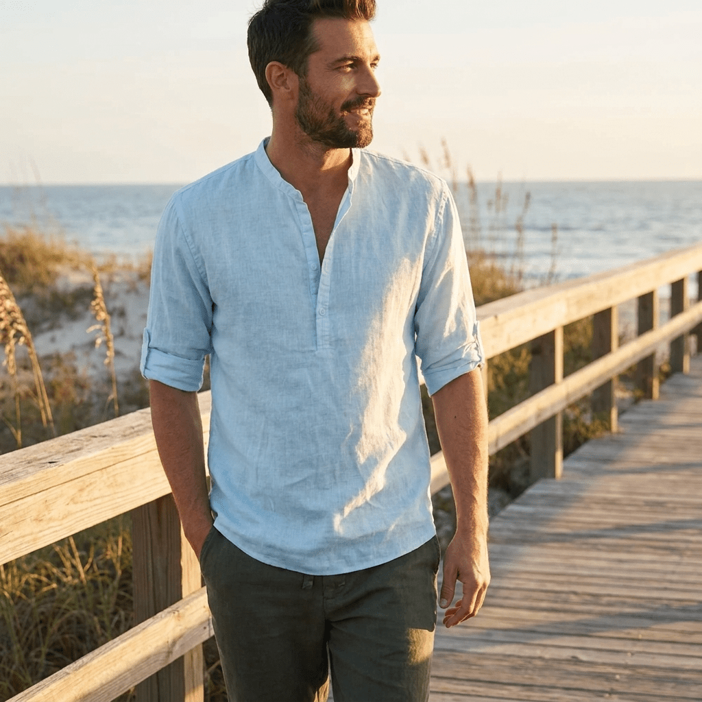 Shirt – Mens – Spring & Summer – Long - Sleeved Casual Beach Linen Shirt – Montford Co - Montford & Co