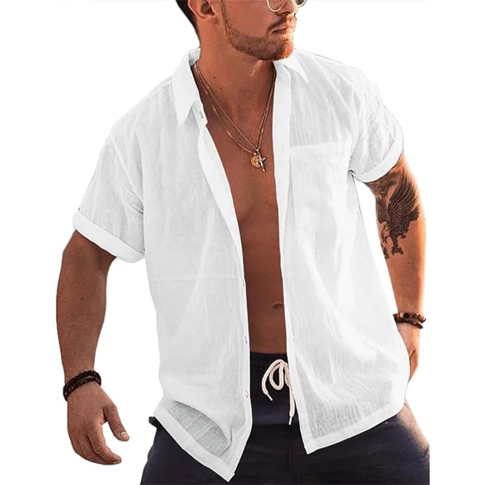 Shirt – Mens – Spring & Summer – Mens Short Sleeve Linen Button Up Shirt with Pocket – Montford Co - Montford & Co